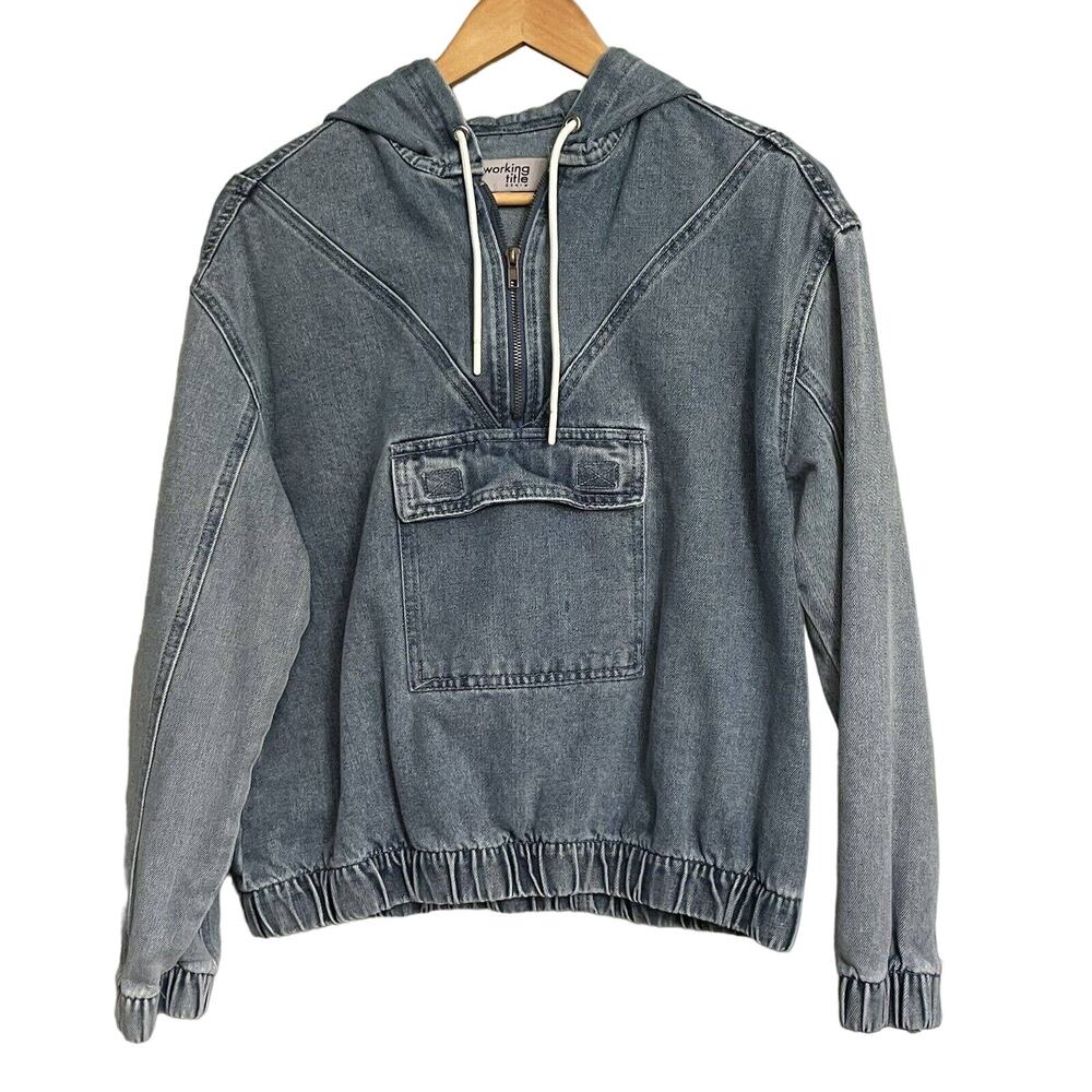 Working Title Denim Jacket Hooded‎ Pullover Kangaroo Pocket Size Large NOTE